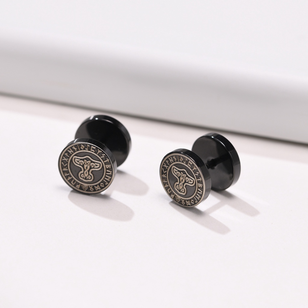 Vnox Khuyên Tai Đinh Tán Màu Đen Phong Cách Viking Viking Dành Cho Nam