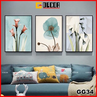 Tranh treo tường canvas khung gỗ 3 bức hiện đại, tranh hoa lá trang trí phòng khách phòng ngủ spa 34