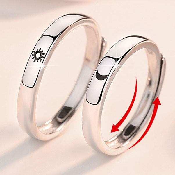 Nhẫn hở hình mặt trăng mặt trời thời trang cho cặp đôi