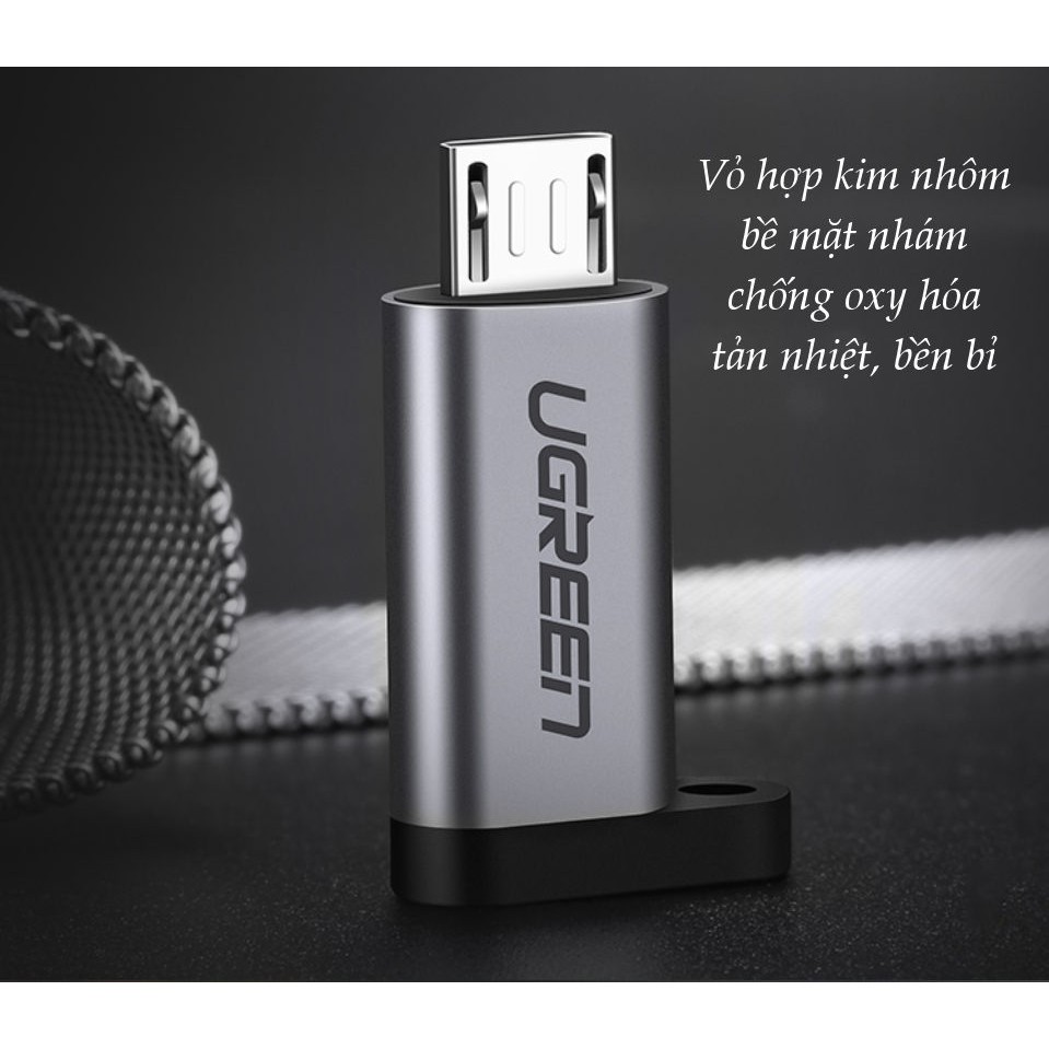 Đầu chuyển cổng Type C cái sang cổng Micro USB đực, dài 2.5cm nhỏ gọn, vỏ nhôm UGREEN US282 50590