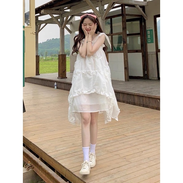 Đầm 2 dây voan dáng xoè bồng bềnh đuôi cá dễ thương 🌥