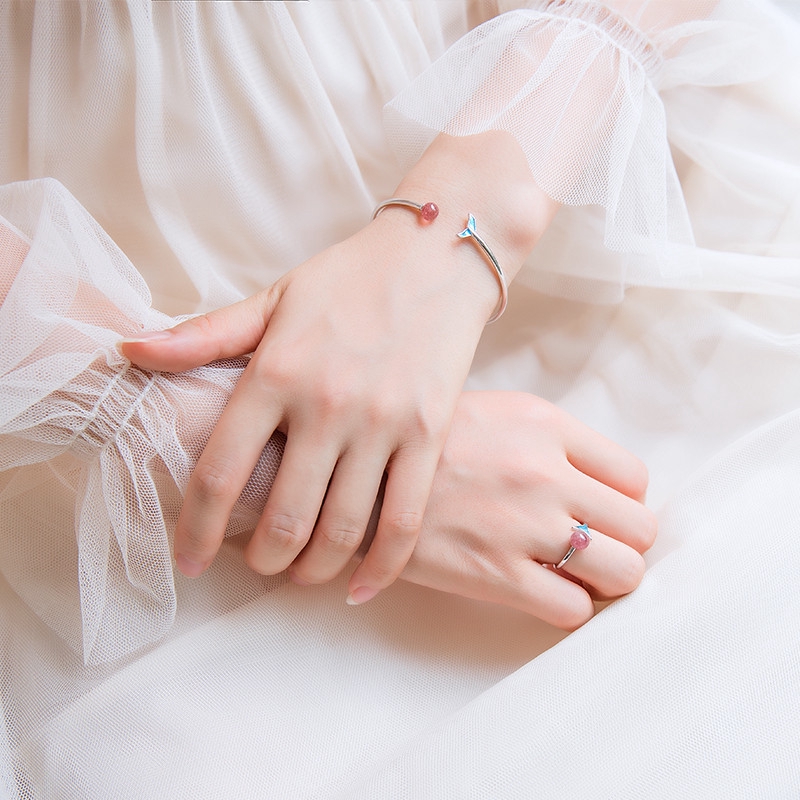 Vòng Tay Mạ Bạc 925 Hình Đuôi Cá Đính Ngọc Trai Đơn Giản Xinh Xắn