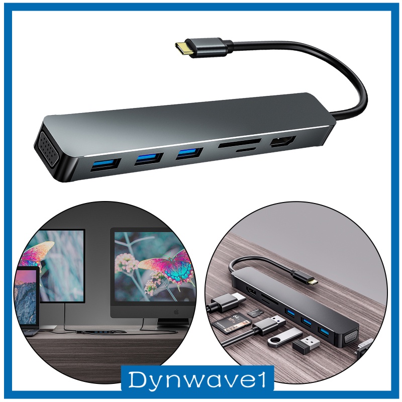 [DYNWAVE1] Aluminum 7 in 1 USB 3.0 C to HDMI 4K Hub Multiport Adapter Dongle