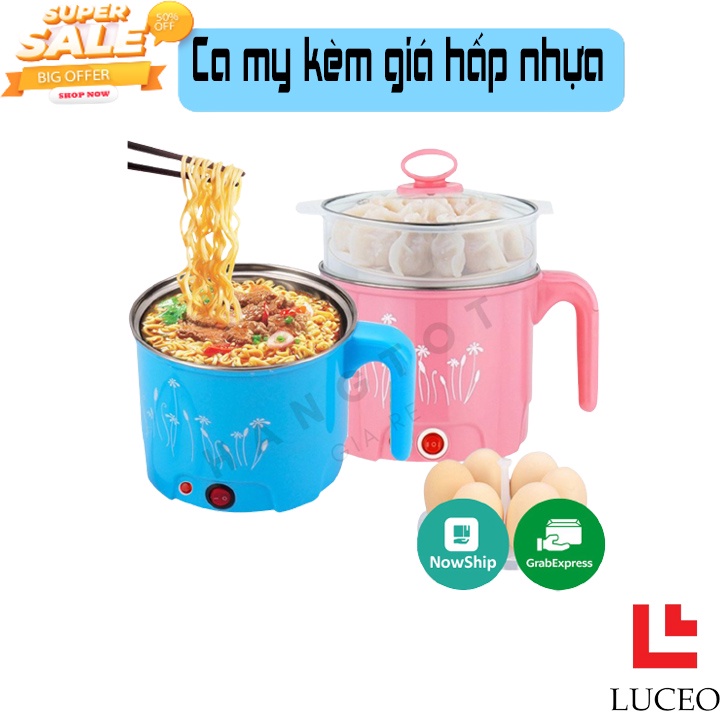 Ca Nấu Mì, Nấu Cơm Đa Năng Có Tay Cầm 1,8L - Nồi Lẩu Điện Mini Kèm Giá Hấp nhựa