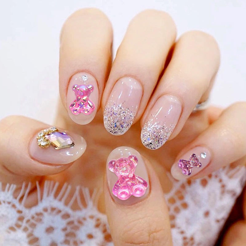 Set 10 Viên Đá 3D Hình Gấu Dễ Thương Tự Trang Trí Móng Tay