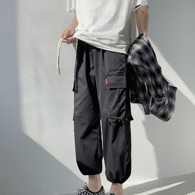 Hip-Hop Men's jogging Pants Fashion nine-point Trousers waist velcro Casual Pants