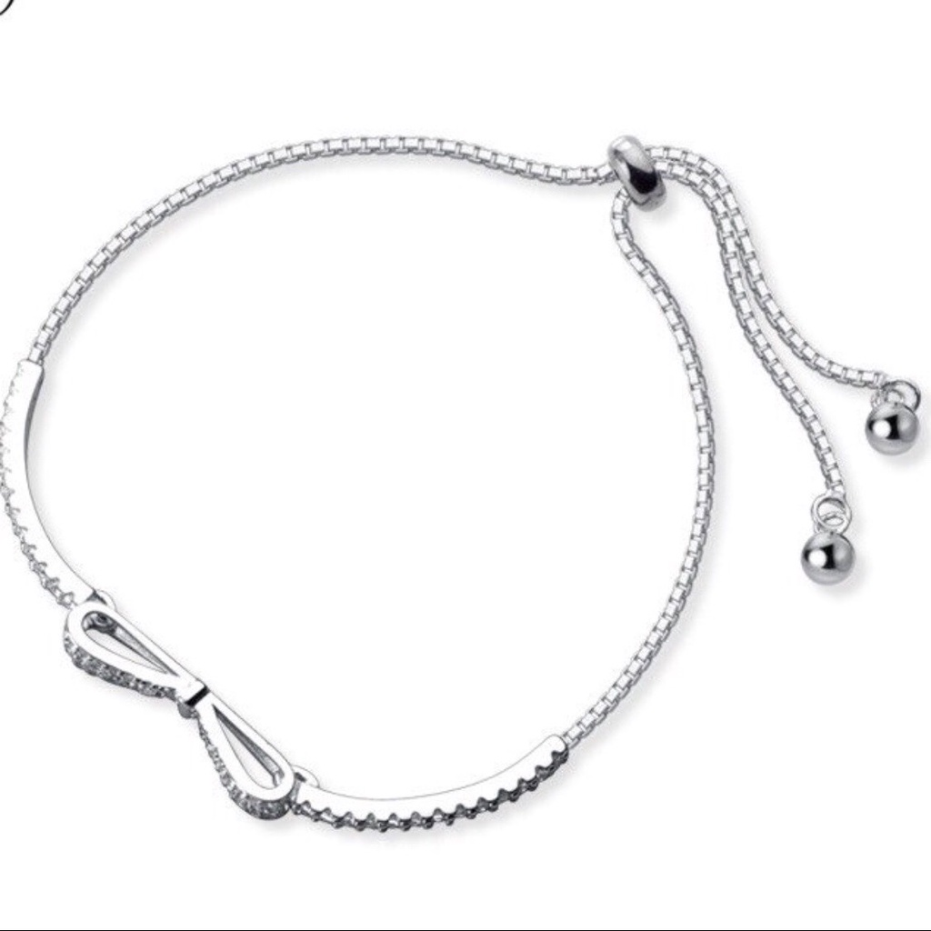 Lắc tay bạc 925 nơ đính đá chỉnh size long lanh xinh xắn dễ thương Dế Bạc - LT4452