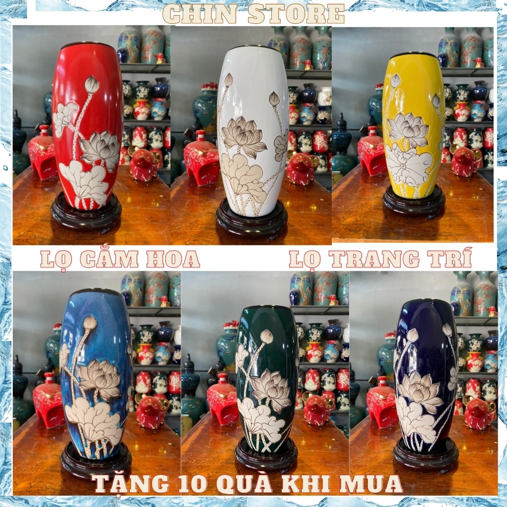 Lọ hoa decor, lọ bom gốm sứ BÁT TRÀNG cao cấp tráng men bóng, họa tiết vẽ tay đa dạng H28cm, M9cm