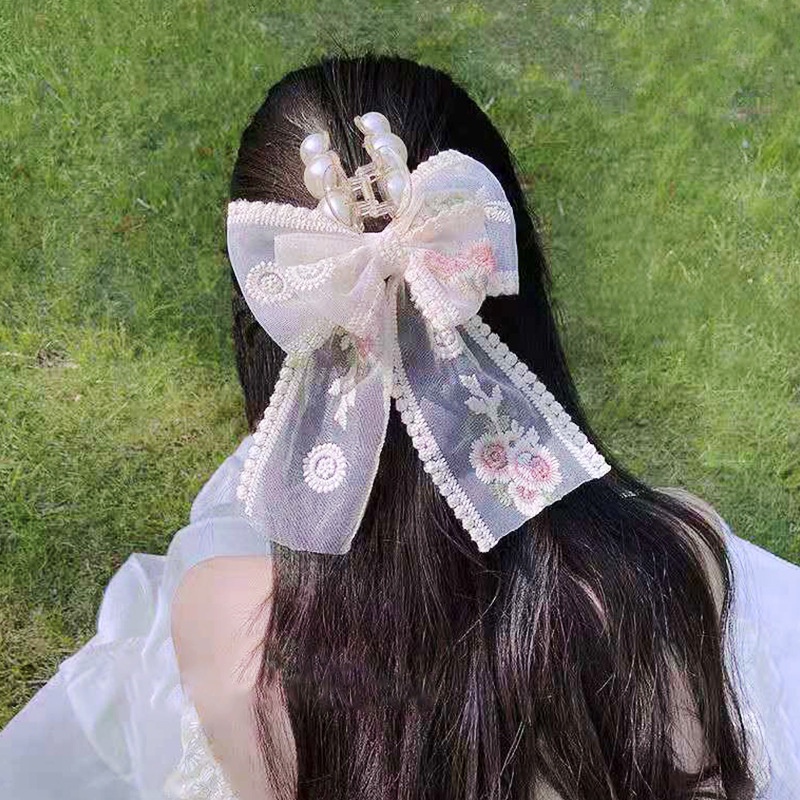 Kẹp Tóc Hình Nơ Đính Ngọc Trai Thời Trang Hàn Quốc Cho Nữ