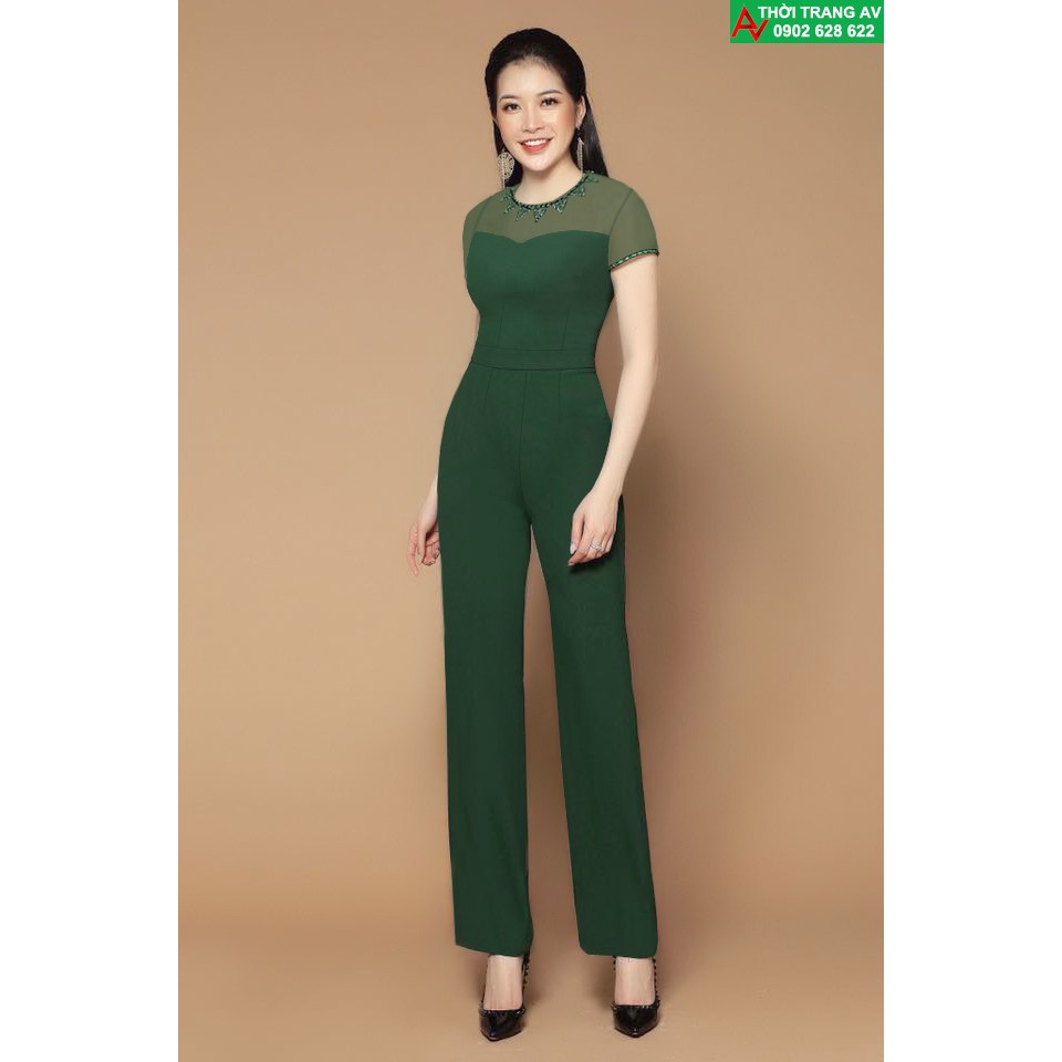 Jumpsuit - Đồ bay dài ống suông phối lưới đính hạt cực đẹp - AV6148