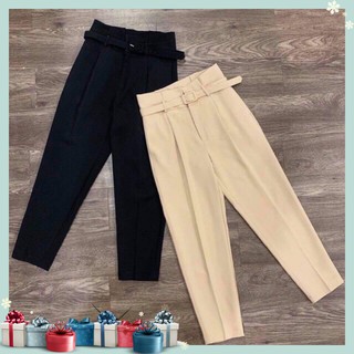 Quần baggy nữ cạp cao kèm đai xinh xắn