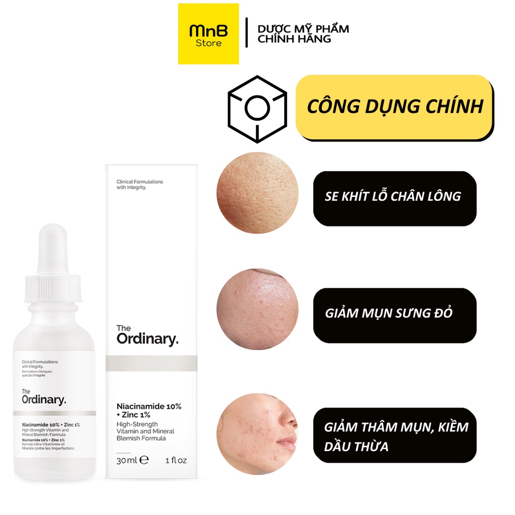 Serum The Ordinary niacinamide 10 + zinc 1 tinh chất giảm mụn thu nhỏ lỗ chân lông làm đều màu da 30ml