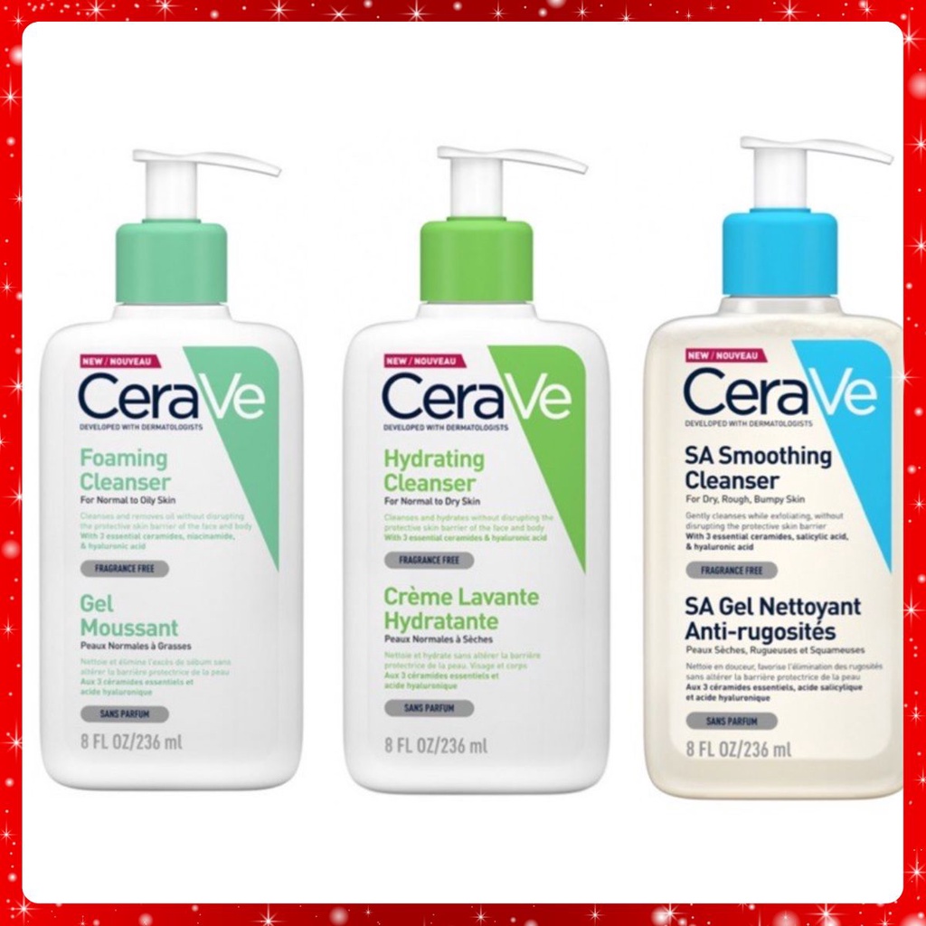 Sữa rửa mặt Cerave cho da dầu da khô ngừa mụn ẩn nhạy cảm dịu nhẹ