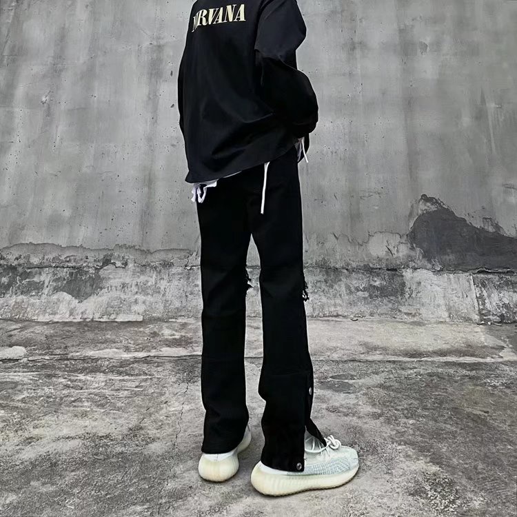 Quần jean dáng suông dài rách gối thời trang phong cách hàn quốc unisex quần jeans nam rách gối quần mikenco