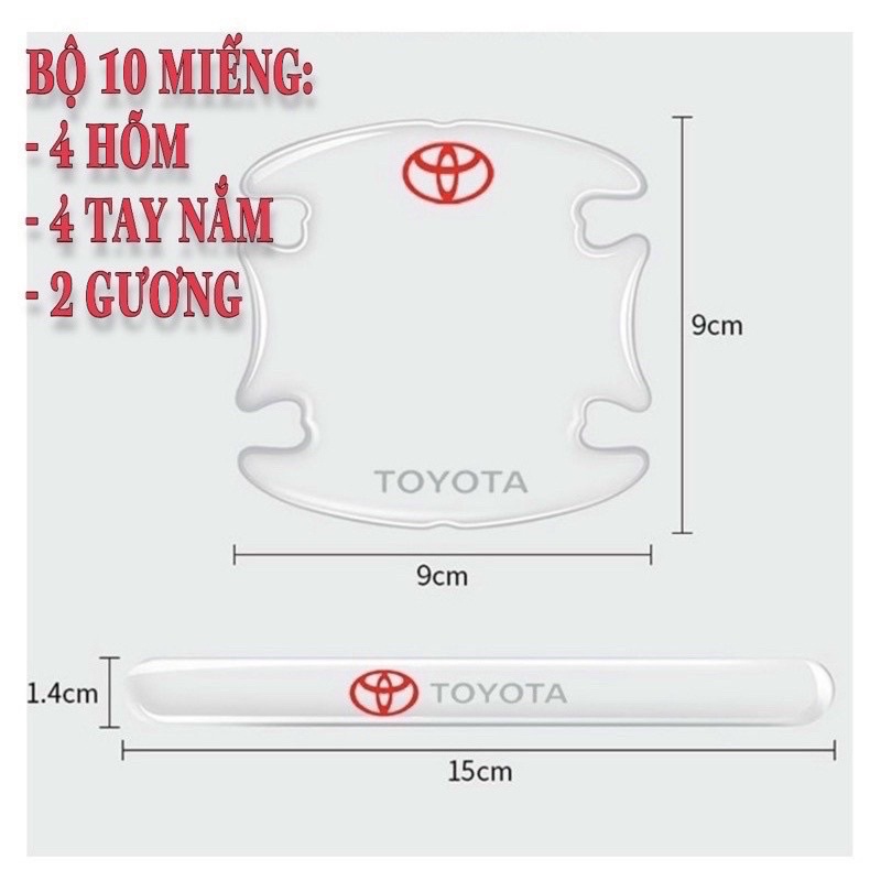 Bộ 10 Miếng Dán Silicon Trong Suốt Chống Trầy Xước Bảo Vệ Hõm Cửa, Tay Nắm Cửa, Gương Hậu Ô Tô Xe Hơi Có Logo Hãng.