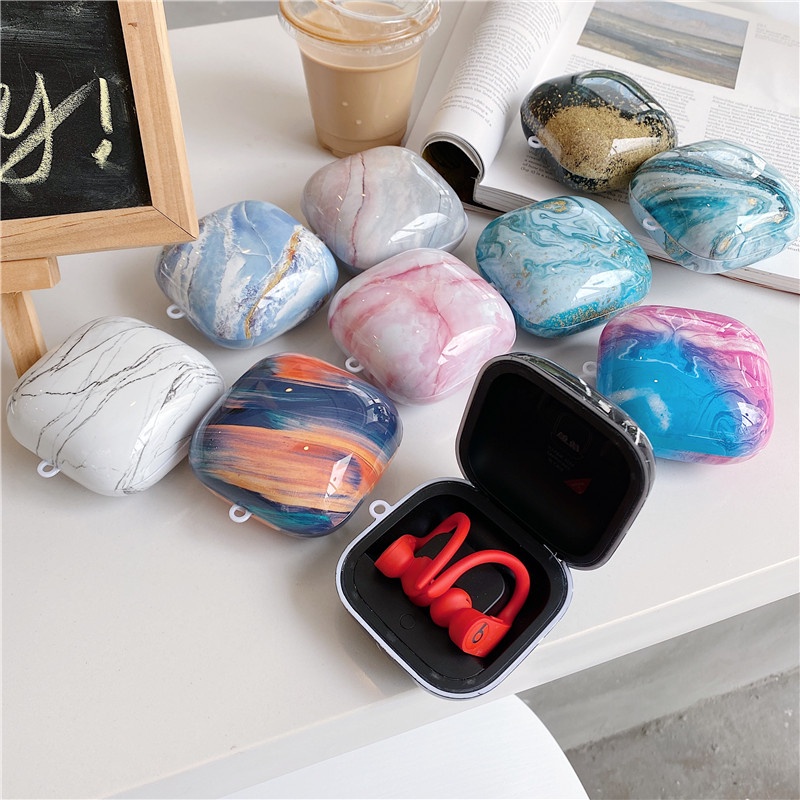 Vỏ bọc PC cứng bảo vệ hộp sạc tai nghe bluetooth không dây Beats Powerbeats Pro họa tiết cẩm thạch chống sốc