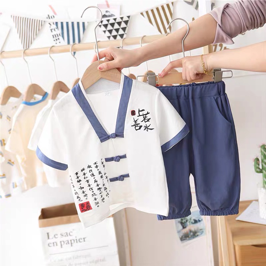Bộ Cộc Tay Cổ Tàu Phong Cách Cho Bé, Bộ Cộc Tay Chất Cotton Đũi Cho Bé Từ 7 - 27kg - Lila Kids
