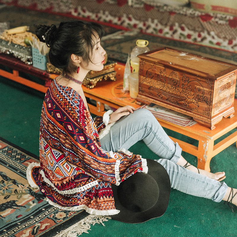 Cardigan voan họa tiết thổ cẩm boho tua rua - MS002 (Có ảnh thật) | BigBuy360 - bigbuy360.vn