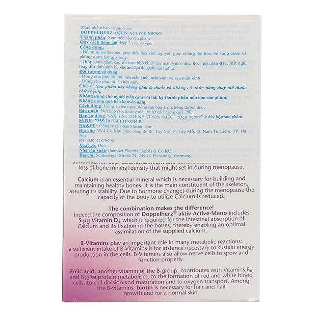 Viên Uống Nội Tiết Tố Nữ Doppelherz Aktiv Meno Giúp Giảm Các Triệu Chứng Tiền Mãn Kinh (Hộp 20 Viên)