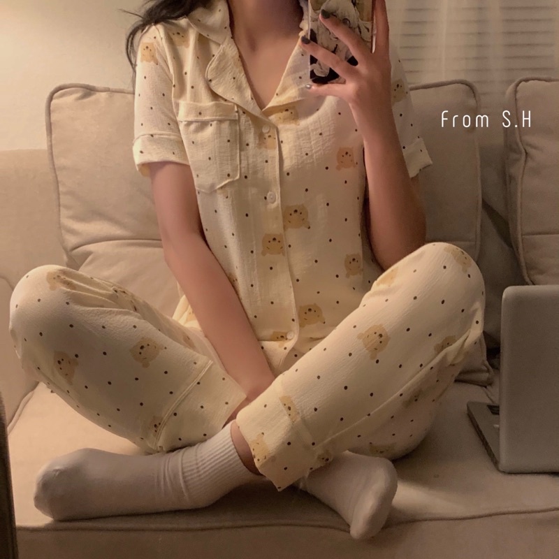 Set ngủ pyjama  chất đũi xốp hoạt hình dễ thương Bộ ngủ pijama cao cấp dài tay