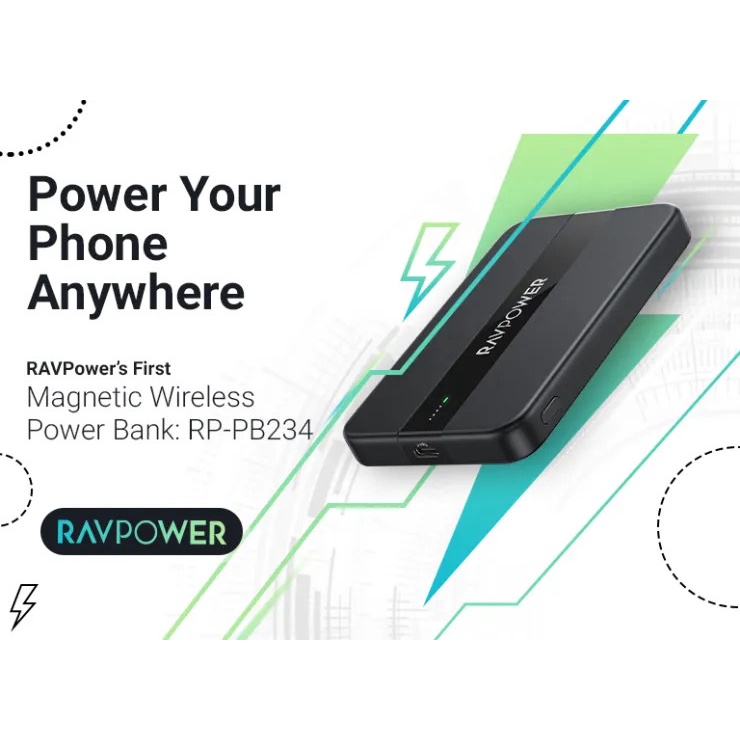 Sạc dự phòng sạc ko dây từ tính RAVPower RPPB234 dung lượng 5000mah