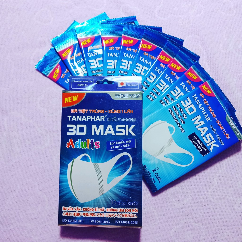 Khẩu trang 3D Mask Tanaphar người lớn hộp 10 chiếc