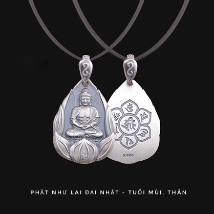 [ĐÃ TRÌ CHÚ] Vòng Cổ Phật Bản Mệnh Tuổi Mùi, Tuổi Thân Bằng Bạc - Phật Như Lai Đại Nhật, tặng dây đeo (HOT)