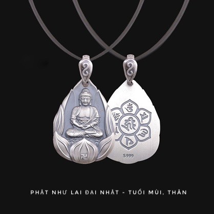 Vòng Cổ Phật Bản Mệnh Tuổi Mùi, Tuổi Thân Bằng Bạc - Phật Như Lai Đại Nhật, tặng dây đeo (HOT)