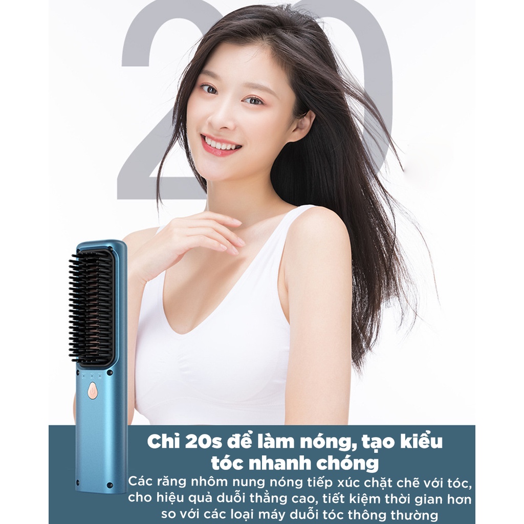 Lược Điện Chải Thẳng Tóc HuiHao Không Dây, Lược Điện Uốn Tóc Tạo Kiểu Tóc Đa Năng