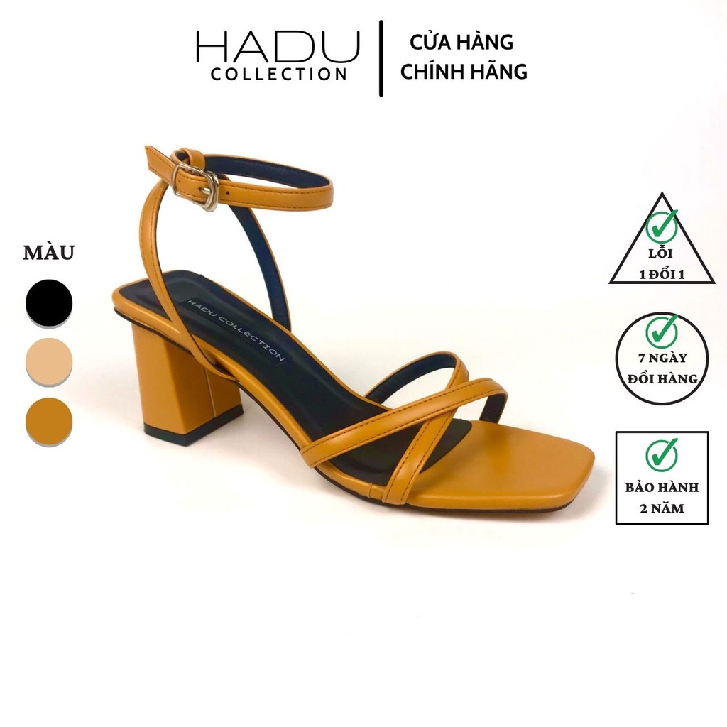 Giày sandal gót vuông 5p HADU G571 quai mảnh chữ X da PU cao cấp hàng vnxk ^T. !