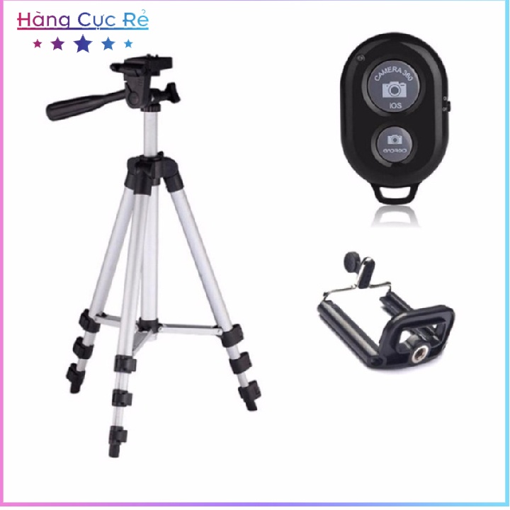 Combo 4 món chụp hình tự sướng: Chân Tripod cao + Kẹp điện thoại + Remote bluetooth + Chân Tripod thấp - Shop Hàng Cực R