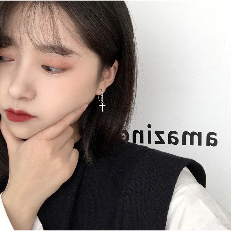 Bông Tai Xỏ Lỗ Dáng Dài Mạ Bạc 925 Thiết Kế Hình Khuôn Mặt Phong Cách Hàn Quốc Độc Đáo Thời Trang Dành Cho Học Sinh
