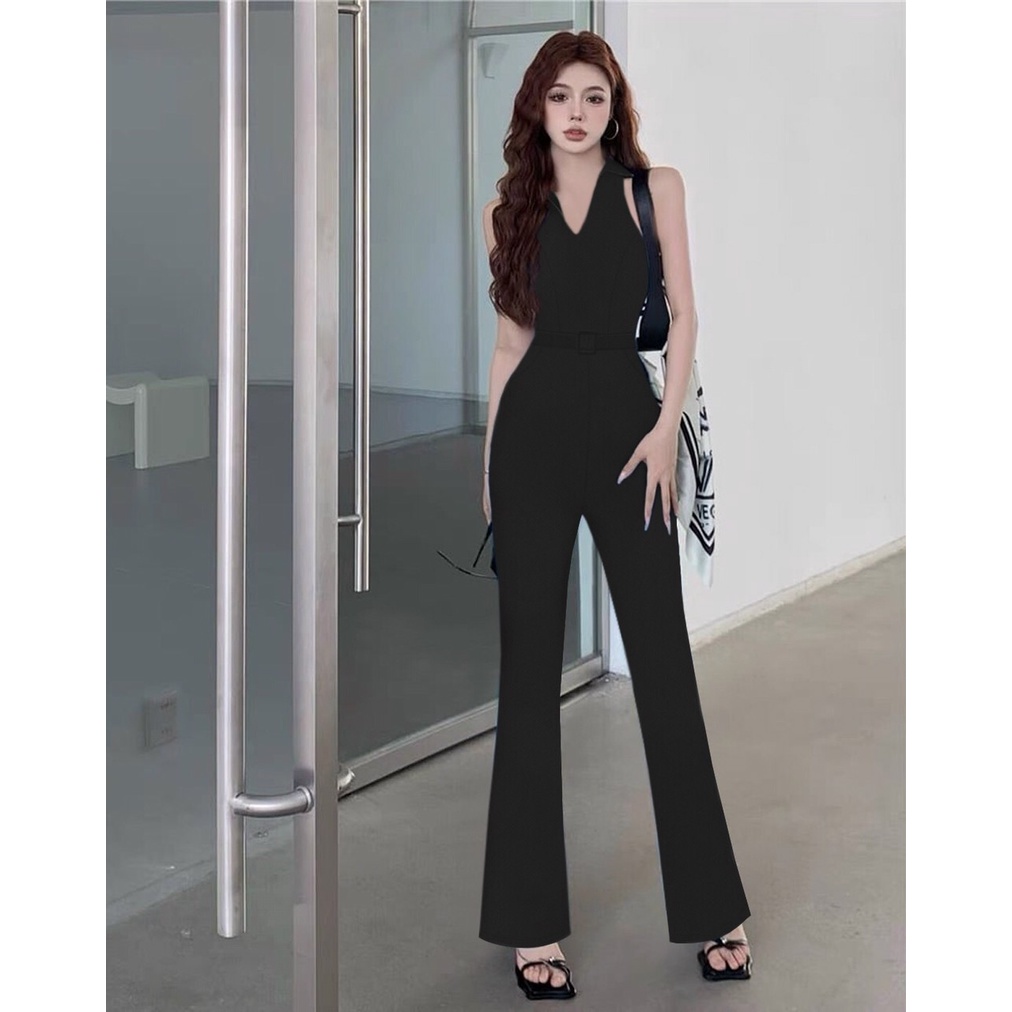 Jum dài ống loe cổ sơ mi dây kéo lưng kèm bell xinh xắn - JUM1172