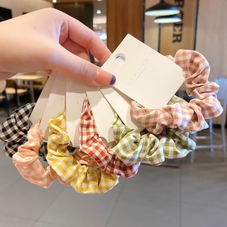 Dây cột tóc cao su họa tiết caro / chú heo dễ thương phong cách hàn quốc cho nữ
