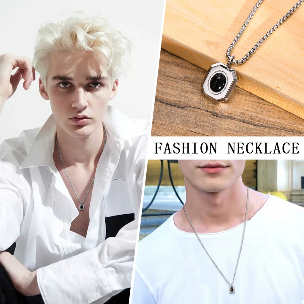 Vnox Vòng cổ Mặt Đá Onyx Màu Đen/Bạc Bằng Thép Không Gỉ Thời Trang Cho Nam
