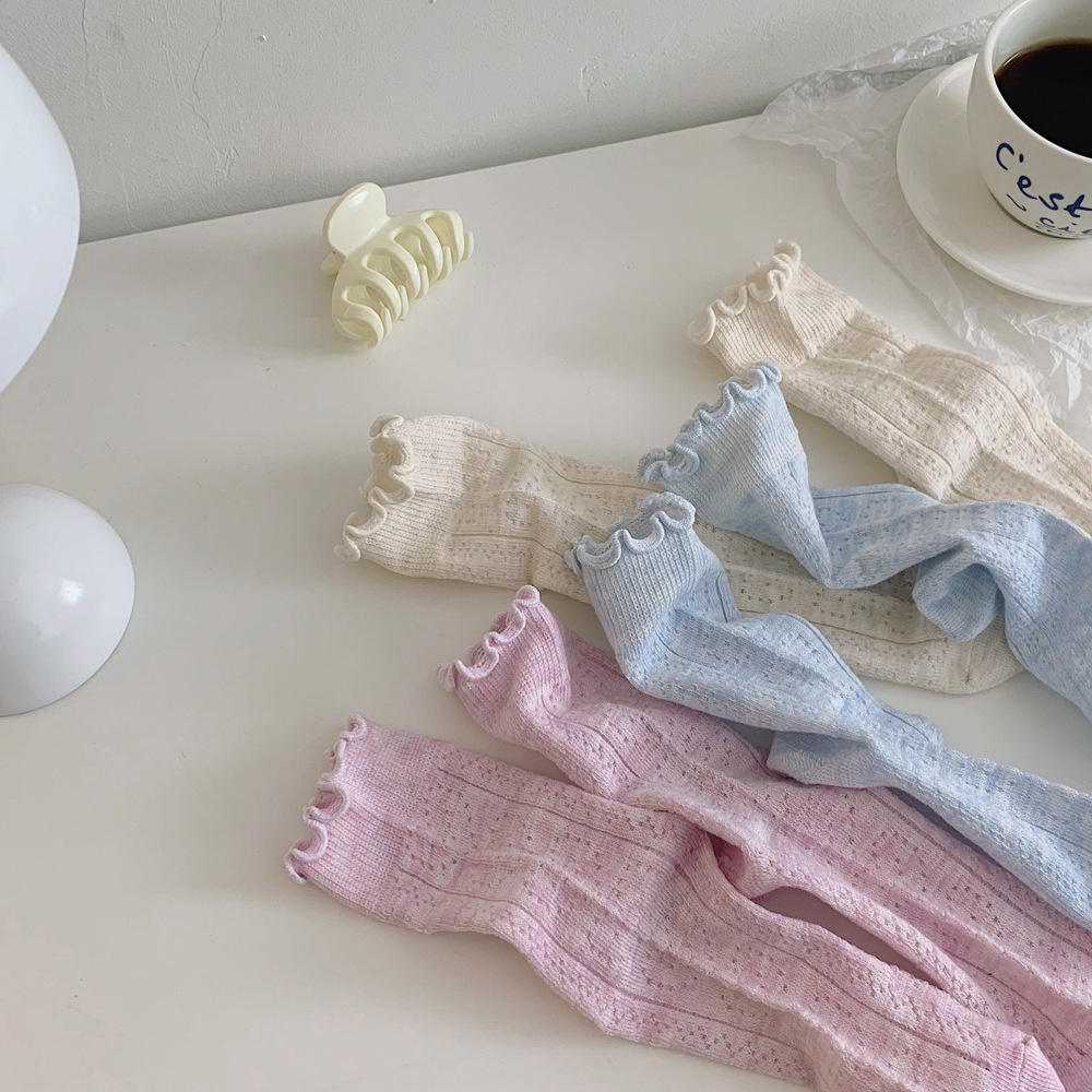 Vớ Lưới Cổ Cao Viền Rỗng Màu Hồng Ngọt Ngào Cho Nữ JK