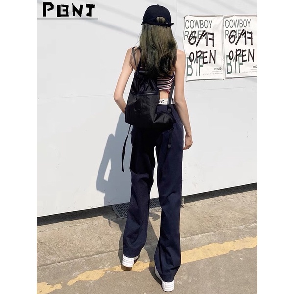 Quần KAKI ống suôn lật vạt thắt lưng Jennie Kim