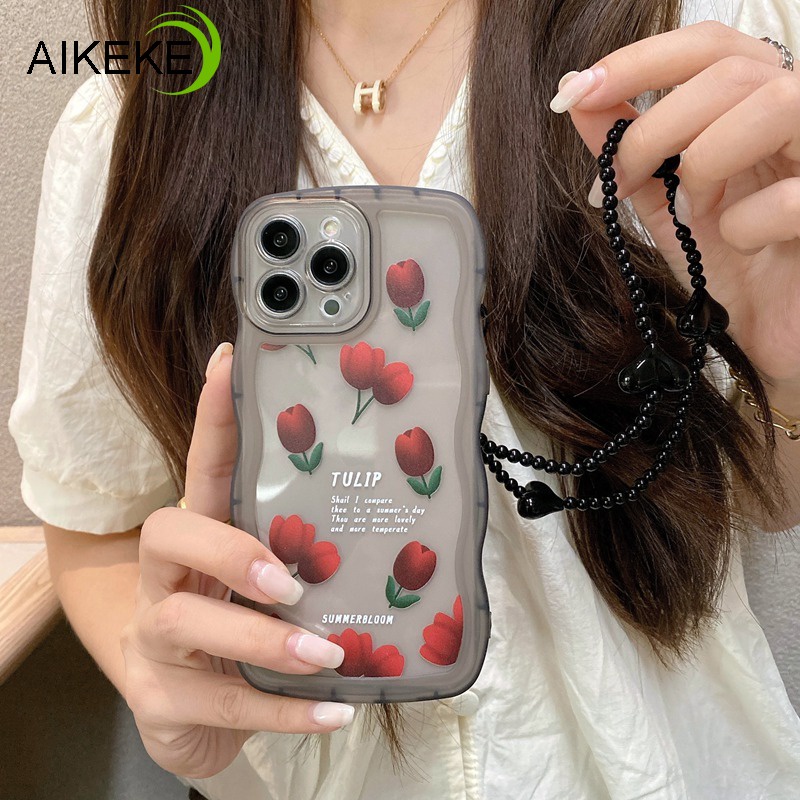 Ốp Điện Thoại TPU Mềm Trong Suốt Họa Tiết Hoa Hồng Mùa Xuân Hè Có Vòng Đeo Tay Cho OPPO Reno 8 7 6 5G 5 Pro 4 R17 R15 4G