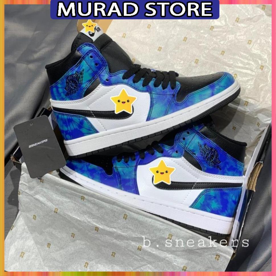 Giày thể thao Jordan xanh loang nước biển cổ cao, Giày JD1 high tie dye cao cổ nam nữ siêu hot Full Box Bill + tặng dây
