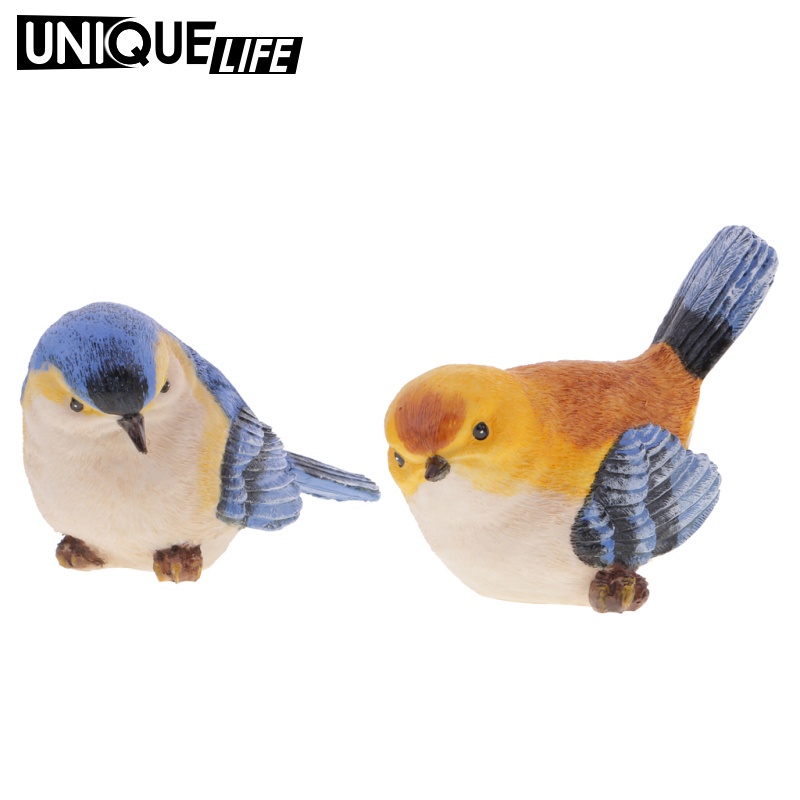 Set 2 Mô Hình Chim Bằng Nhựa Resin Màu Xanh Dương & Cam Vẽ Tay Yoyoyo01