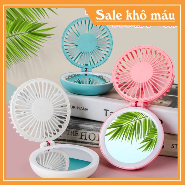 [SALE SẬP GIÁ] Quạt Mini Cầm Tay Có Gương Soi, Kèm Đèn, Quạt mát 3 in 1