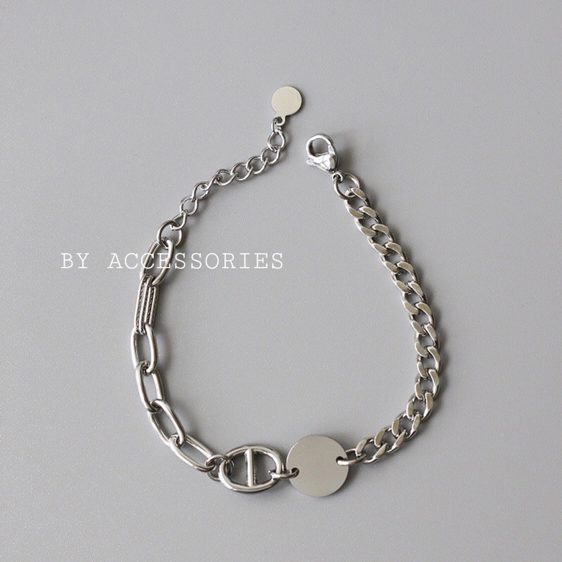 Lắc tay titan xích 2 kiểu phối mặt tròn và khoá rỗng không gỉ