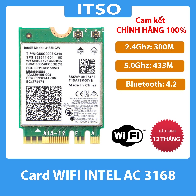 Card WIFI Intel AC7260 AC8260 AC9260 AX200 AX210 khe M2 cho laptop - Thiết bị thu wifi cho máy tính