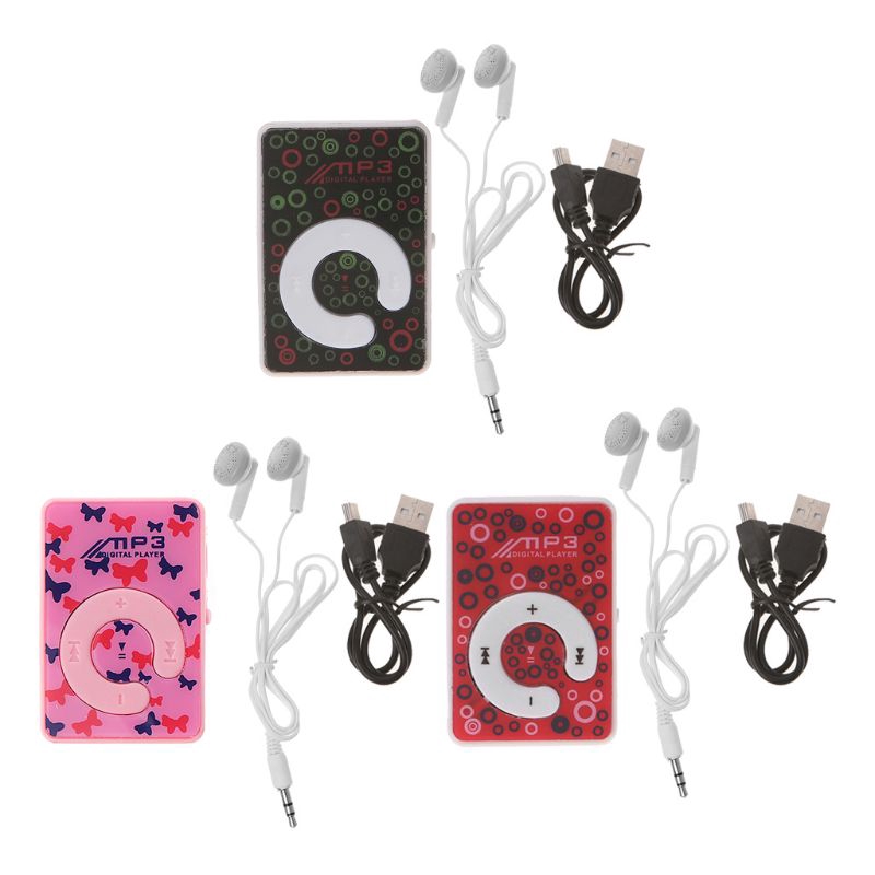 ❀CRE Mini Clip Dot Circle Pattern Music MP3 Player Support TF Card + Mini USB Cable Earphone