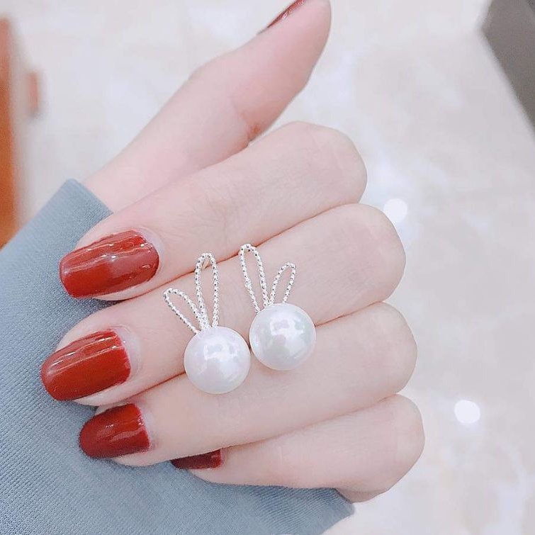 Bông tai bạc bông tai Thỏ gắn Ngọc Trai nhân tạo sang chảnh