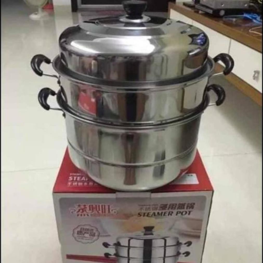 Nồi Hấp Inox 2 Tầng 3 Tầng Dùng Cho Mọi Loại Bếp Loại Dày Xịn