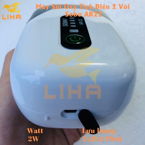Máy Sủi Oxy Tích Điện 2 Vòi Sobo AR-22  - Máy Oxi Tích Điện Cho Bể Cá