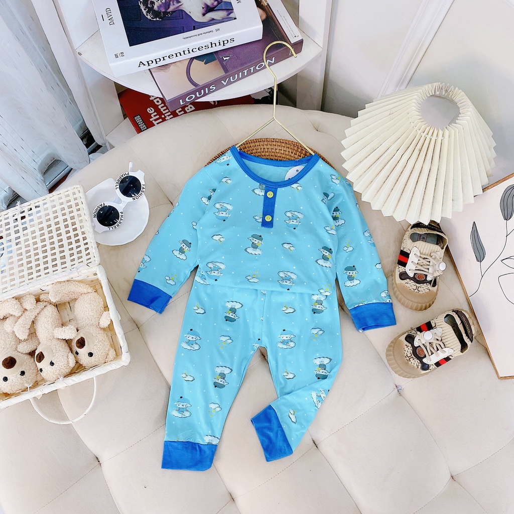 Bộ dài tay thun lạnh, thời trang trẻ em, đồ bộ MinKy Mom hình mặt gấu tay dài 7-18kg