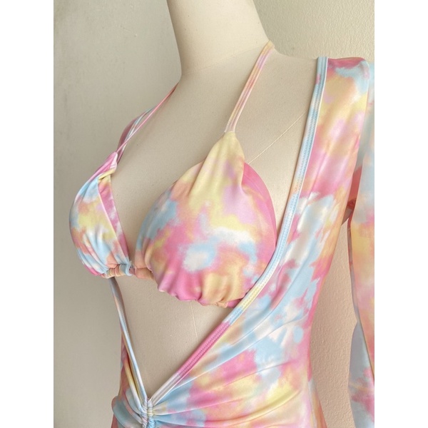 Đồ bơi nữ, bikini xanh dương sóng loang