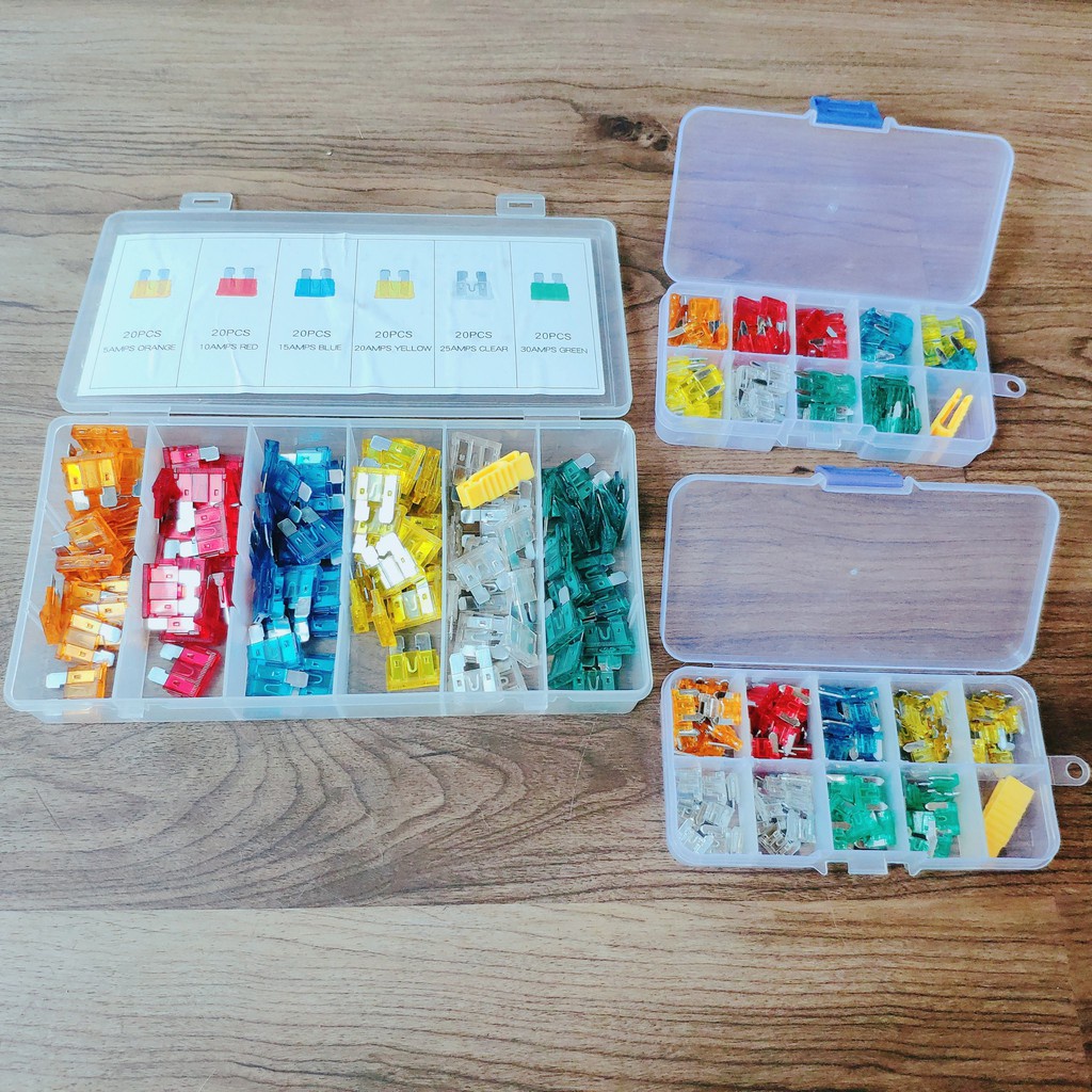 Hộp Cầu Chì 120 Chiếc Nhiều Kích Thước Dự Phòng Cho Ô Tô, Xe Máy, Xe Tải